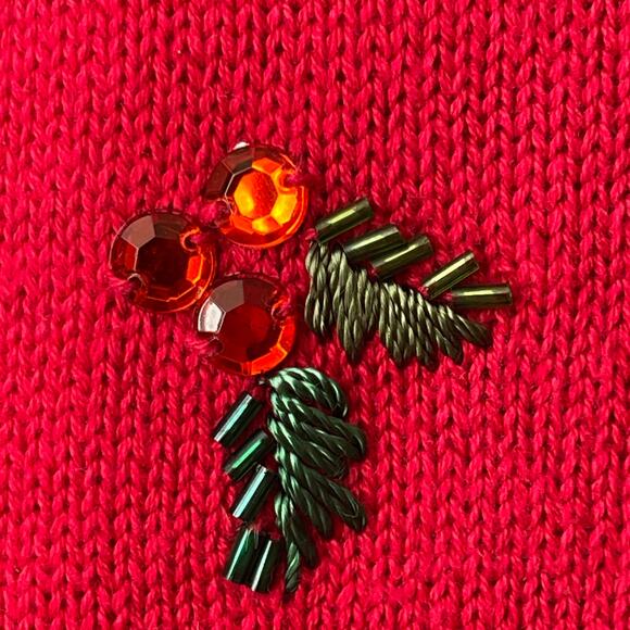 Serengeti Catalog Velvet Christmas Holly Holiday Cardigan Sweater Size Large - Picture 4 of 6